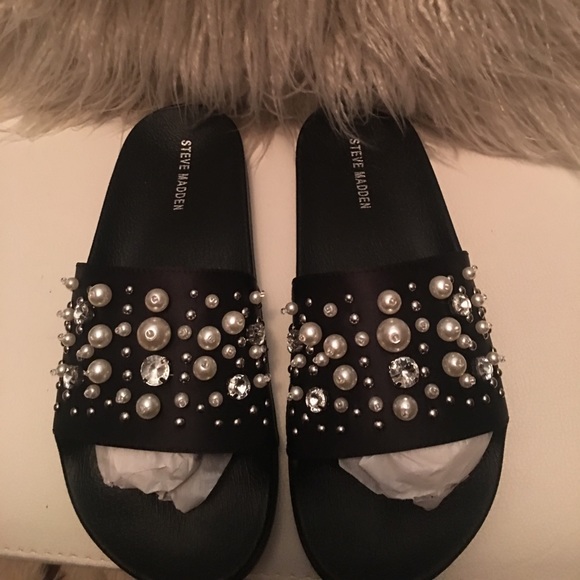 Steve Madden Shoes - NIB Steve Madden Solly BLK Satin Slides Size 8